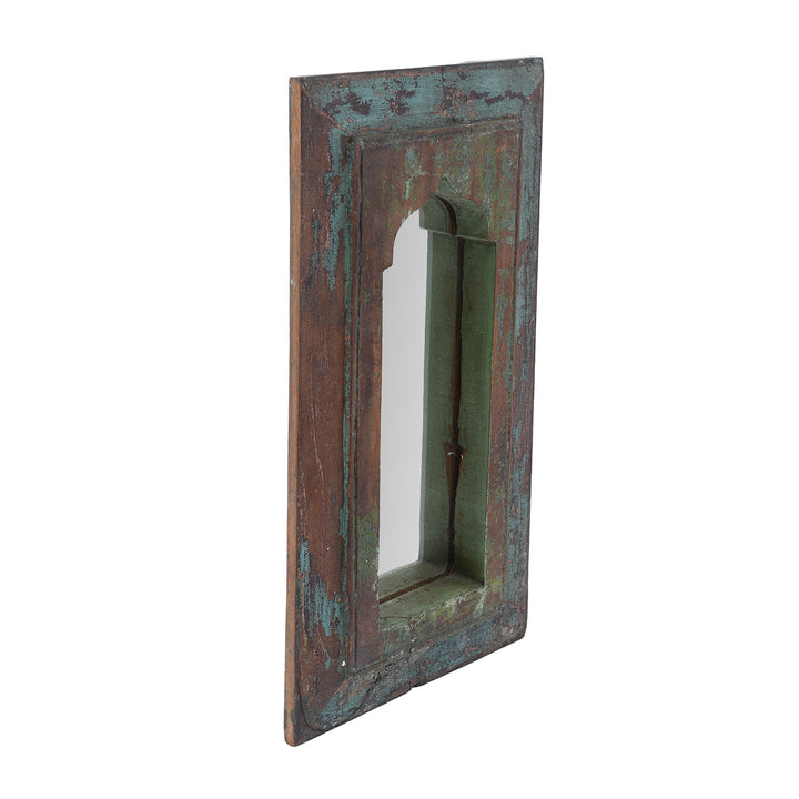 Angled VIew Of Mihrab Mirror Frame Made From Old Teak | Indigo Antiques