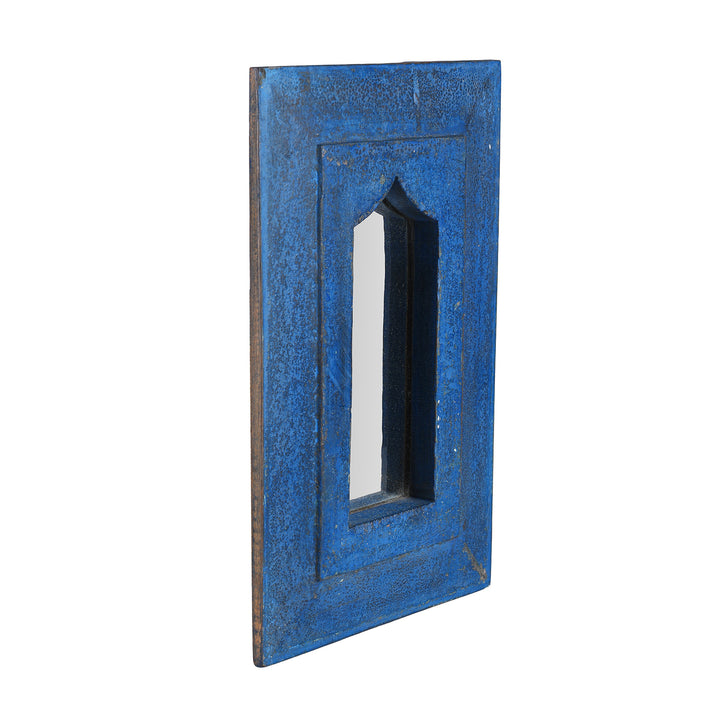 Angled View Of Painted Mihrab Mirror Made From Old Teak Panel | Indigo Antiques