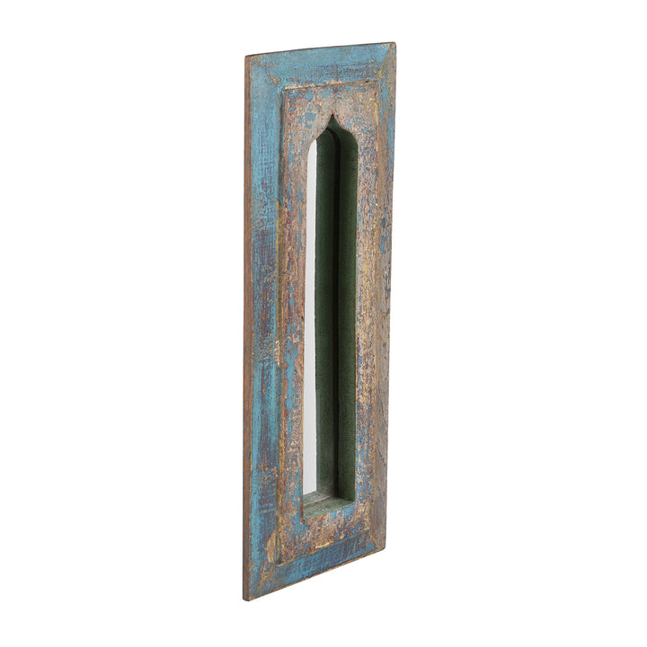 Angled VIew Of Painted Mihrab Mirror Made From Old Teak Panel | Indigo Antiques