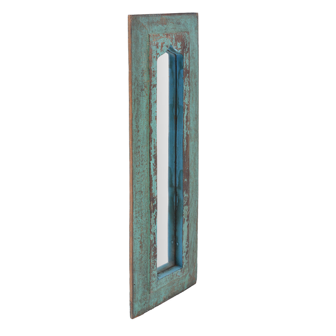 Angled View Of Indian Mihrab Mirror With Distressed Finish | Indigo Antiques