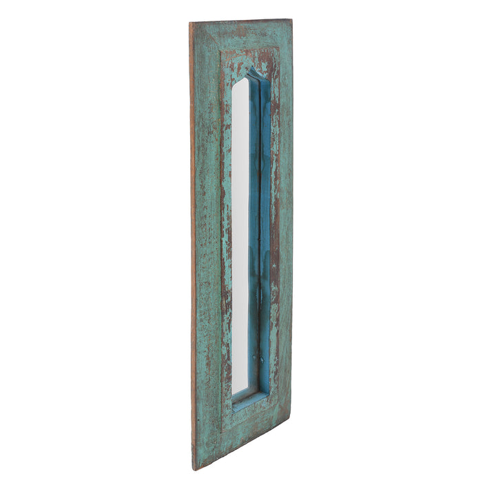 Angled View Of Indian Mihrab Mirror With Distressed Finish | Indigo Antiques