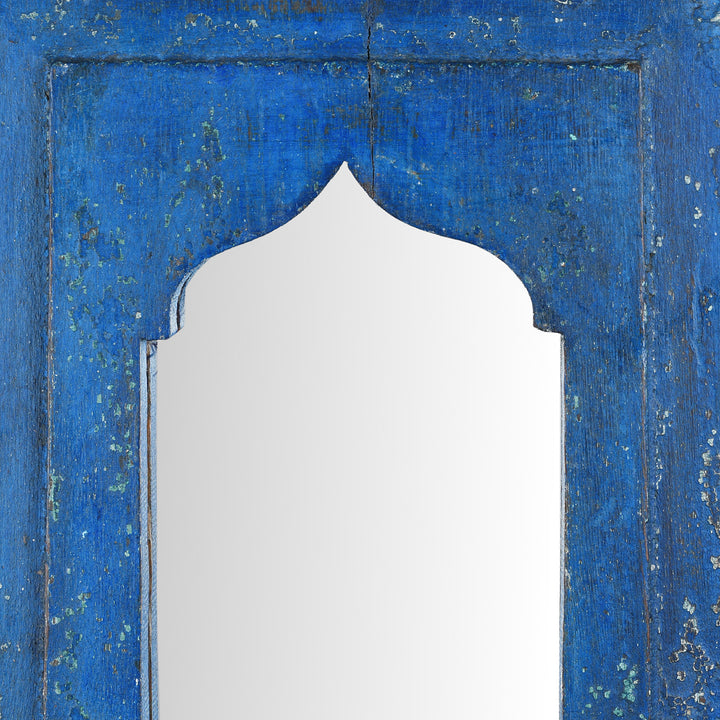 Detail From Indian Blue Painted Mihrab Mirror | Indigo Antiques