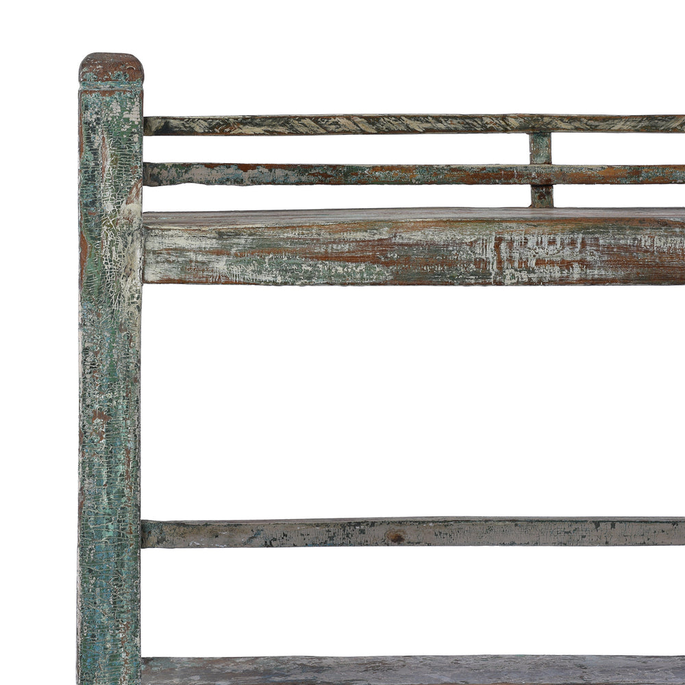 Corner Detail From Vintage Indian Green Painted Shelf | Indigo Antiques
