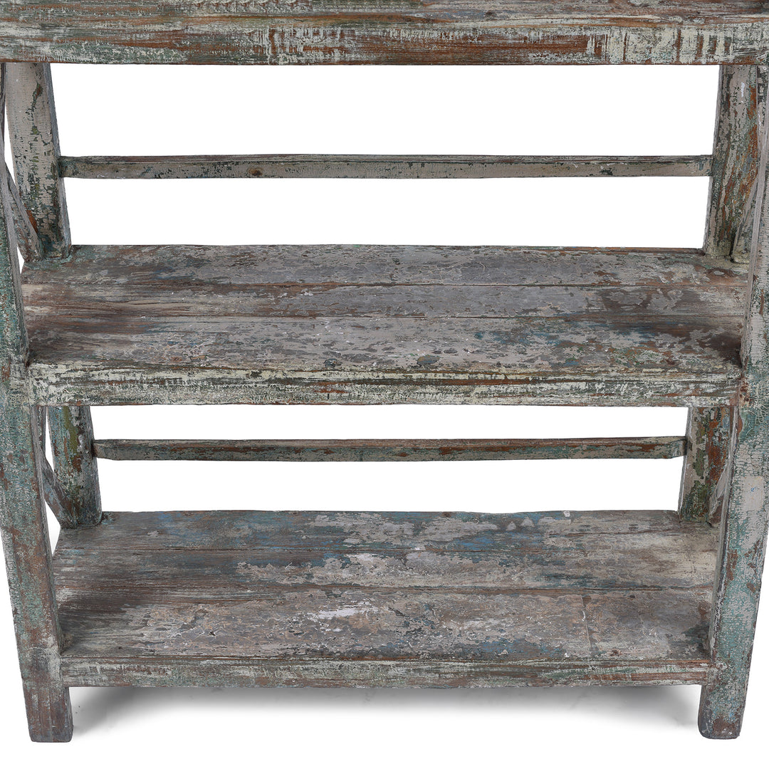 Shelf Detail From Vintage Indian Green Painted Shelf | Indigo Antiques