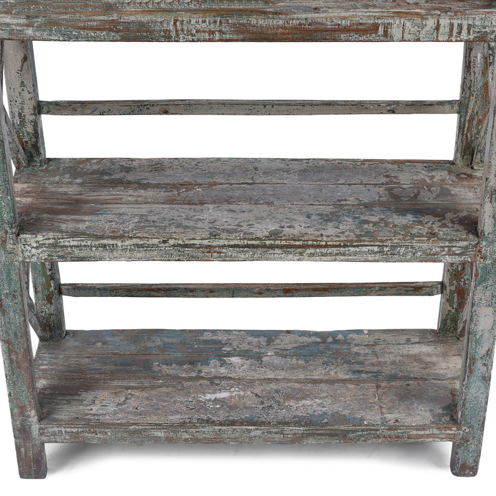 Shelf Detail From Vintage Indian Green Painted Shelf | Indigo Antiques
