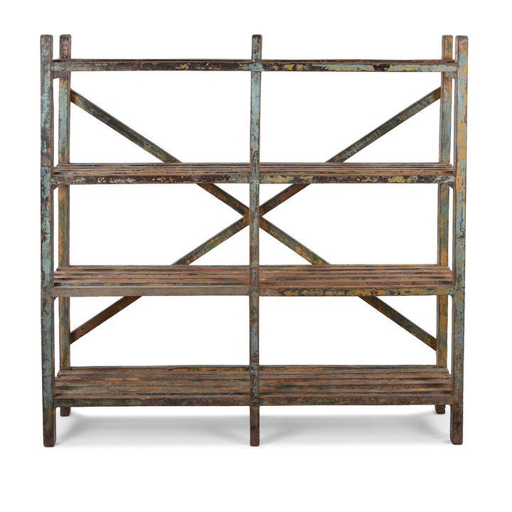 Angled View Of Vintage Painted Indian Teak Shelf | Indigo Antiques