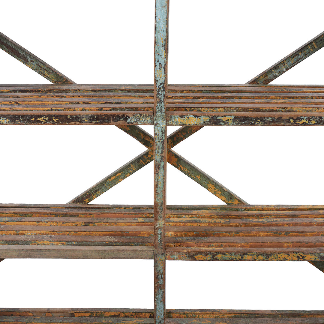 Detail From Angled View Of Vintage Painted Indian Teak Shelf | Indigo Antiques