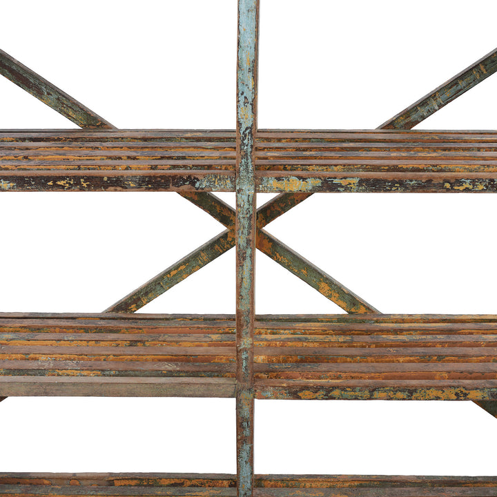 Detail From Angled View Of Vintage Painted Indian Teak Shelf | Indigo Antiques