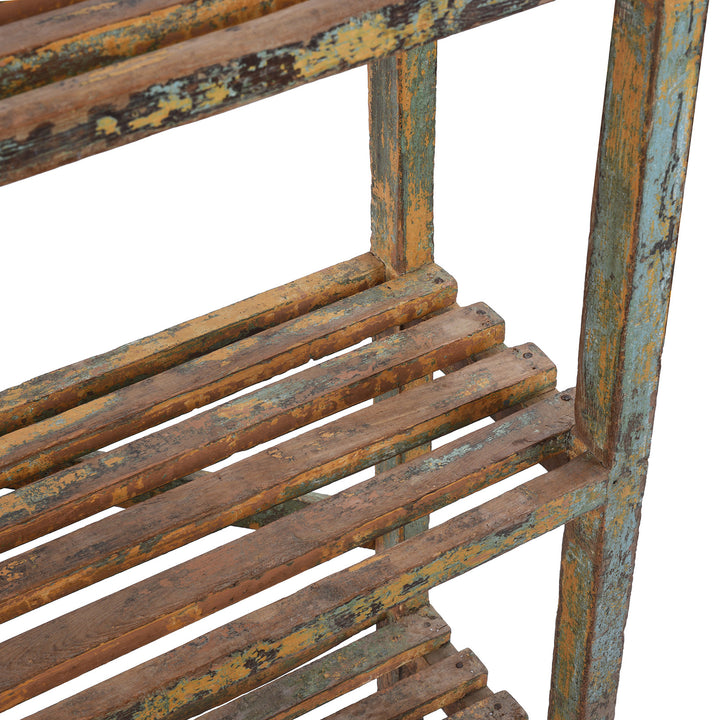 Depth Detail From Angled View Of Vintage Painted Indian Teak Shelf | Indigo Antiques