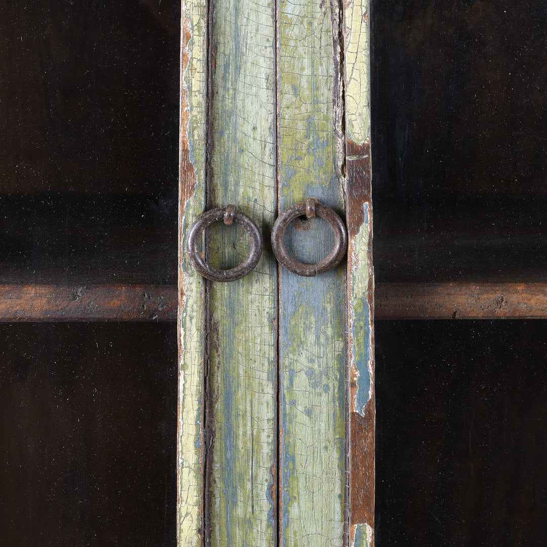 Iron Handles From Green Painted 19th Century Indian Wall Cabinet With Glazed Doors And Drawer