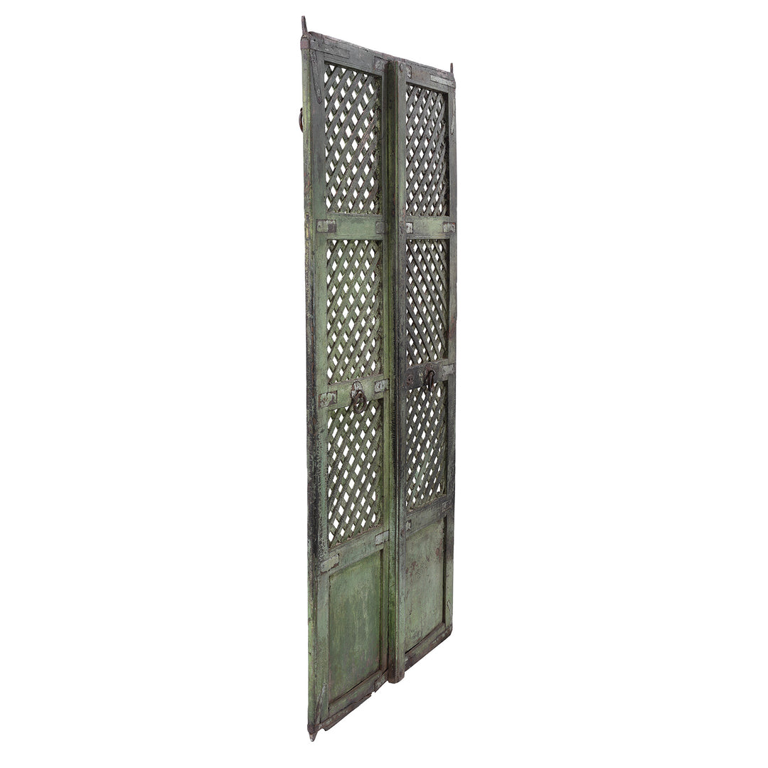 Angled View Of Antique Indian Lattice Jali Doors From Bikaner