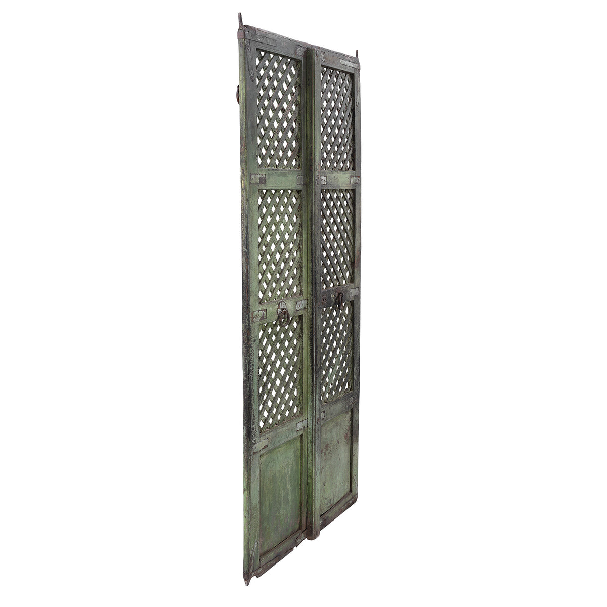 Angled View Of Antique Indian Lattice Jali Doors From Bikaner