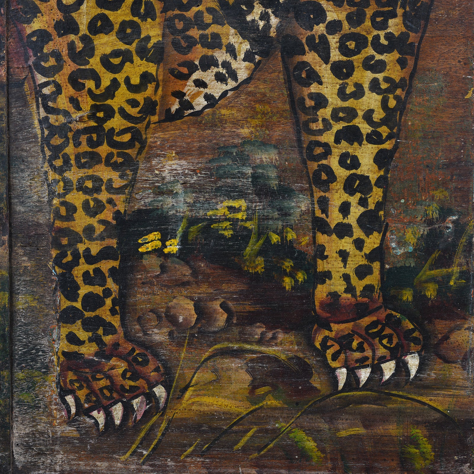 Paws Detail From Painted Leopard Panel On An Old Teak Door | Indigo Antiques