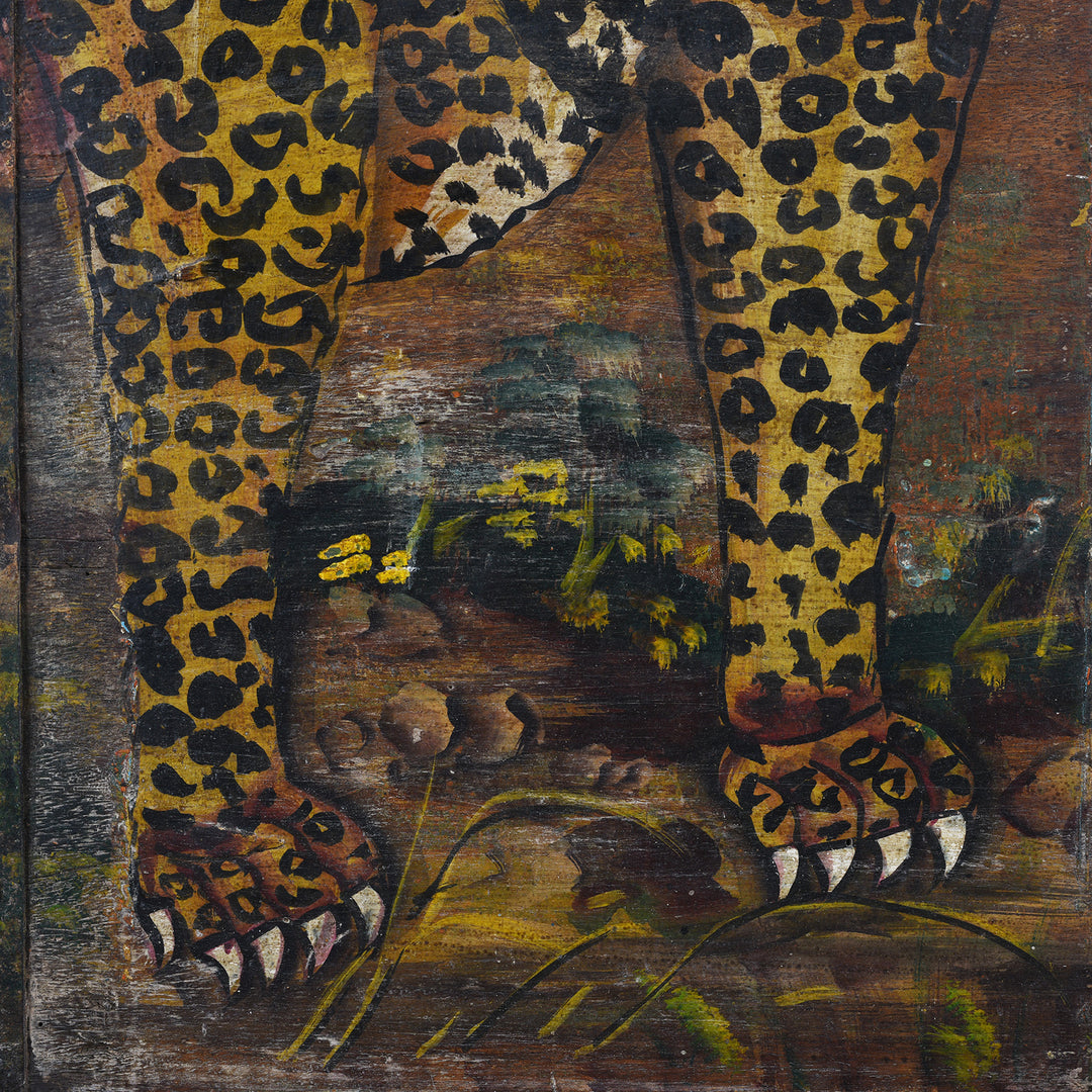 Paws Detail From Painted Leopard Panel On An Old Teak Door | Indigo Antiques