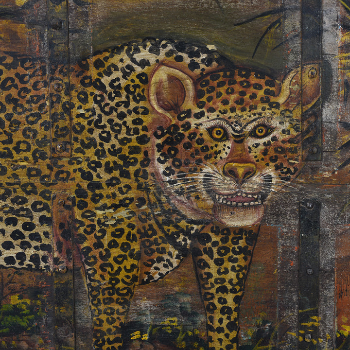Leopard Detail From Painted Leopard Panel On An Old Teak Door | Indigo Antiques