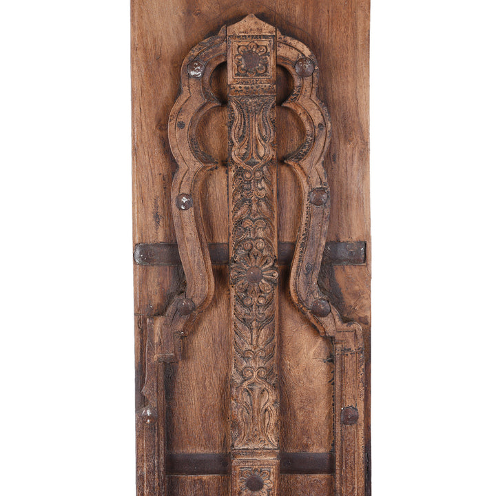 Arch Detail From 19th Century Teak Window Shutter From Bikaner With Hand Carved Mughal Arch Detail And Aged Patina