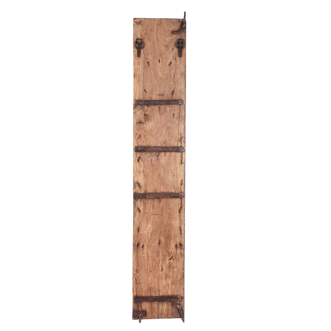 Rear View Of 19th Century Teak Window Shutter From Bikaner With Hand Carved Mughal Arch Detail And Aged Patina