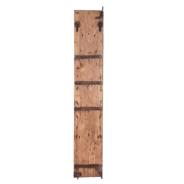 Rear View Of 19th Century Teak Window Shutter From Bikaner With Hand Carved Mughal Arch Detail And Aged Patina