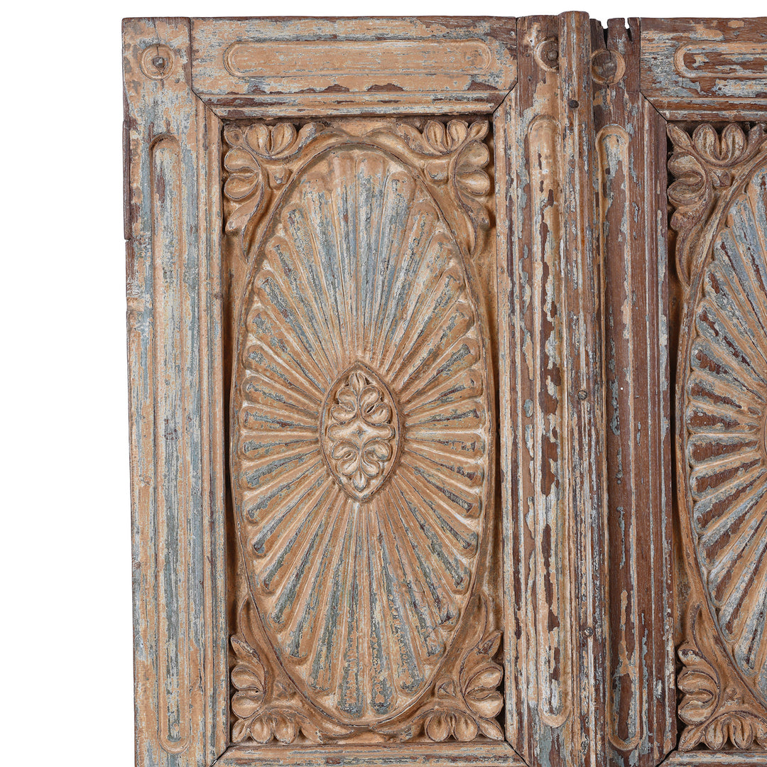 Corner Detail From Antique Indian Painted Teak Cabinet Front