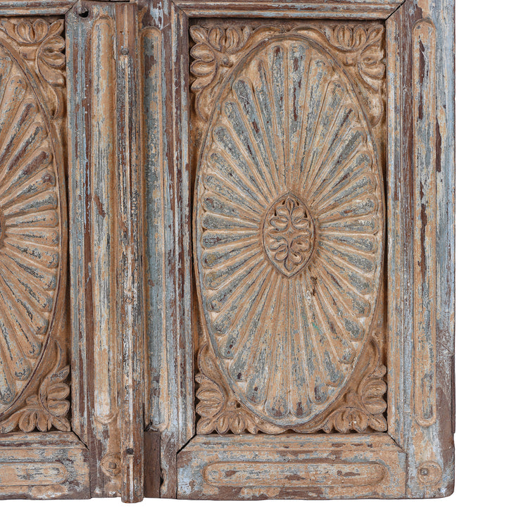 Sunburst Design Detail From Antique Indian Painted Teak Cabinet Front