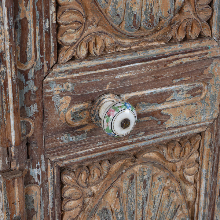 Handle Detail From Antique Indian Painted Teak Cabinet Front