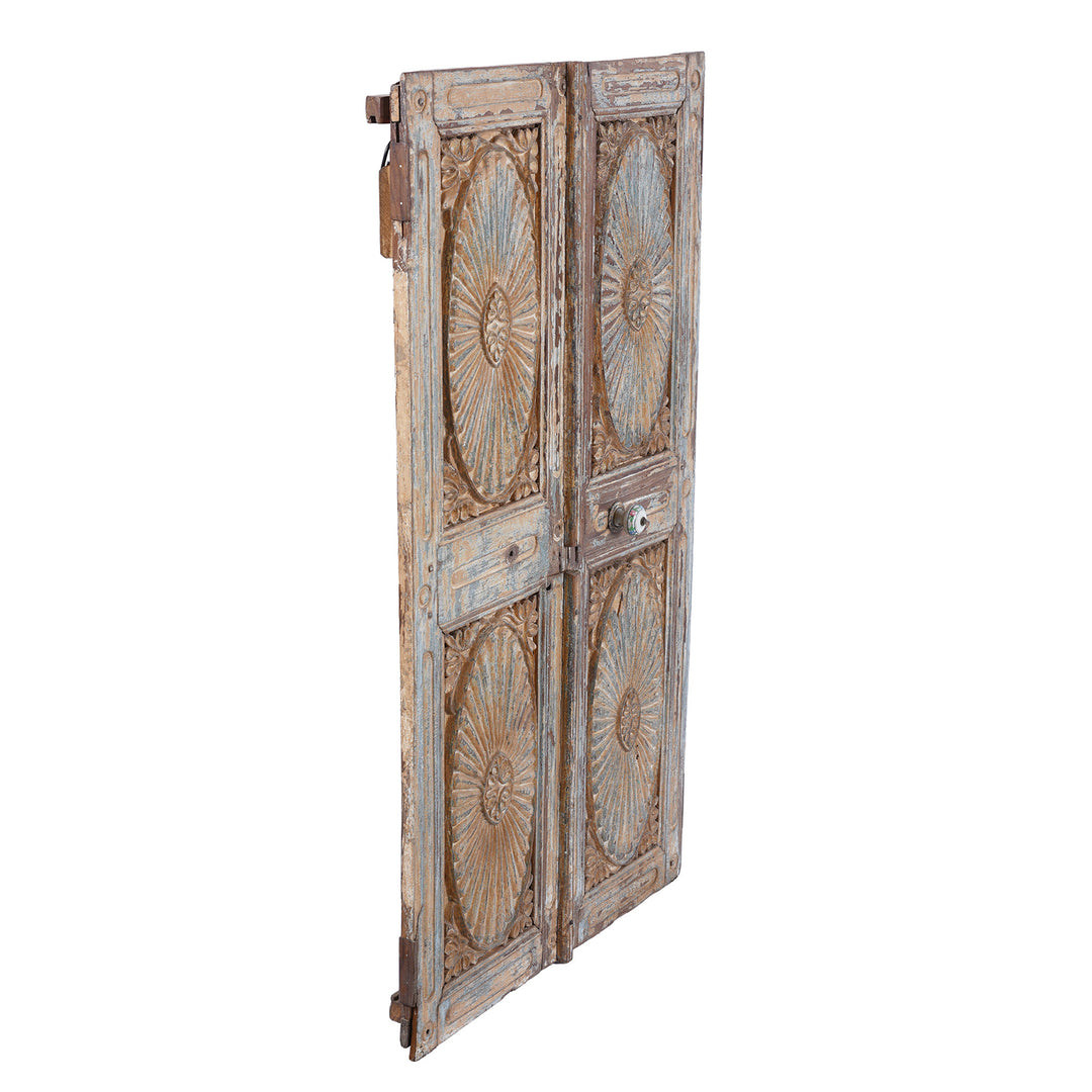 Depth View Of Antique Indian Painted Teak Cabinet Front