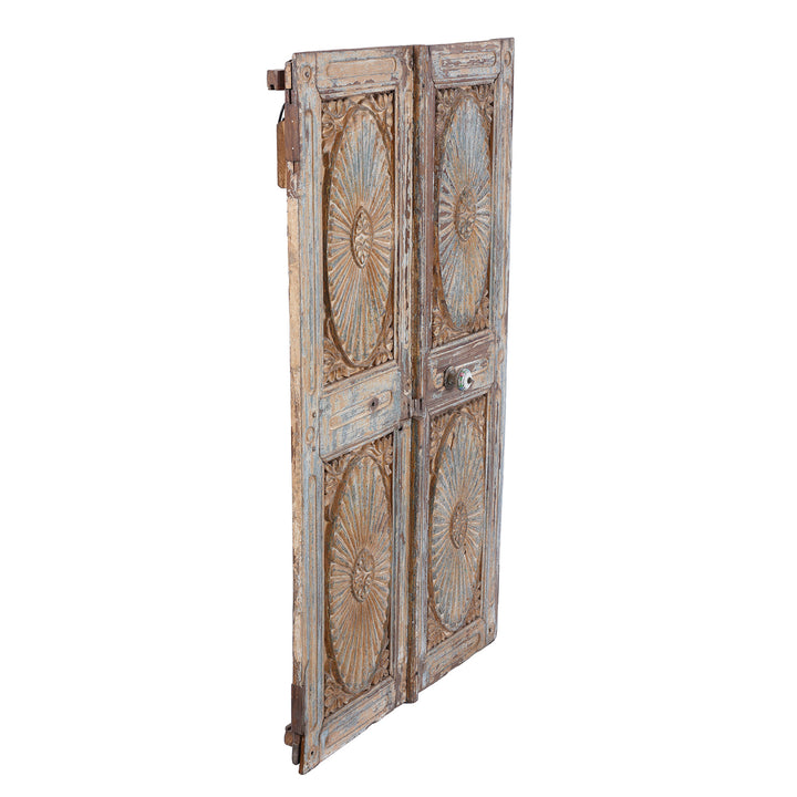 Depth View Of Antique Indian Painted Teak Cabinet Front