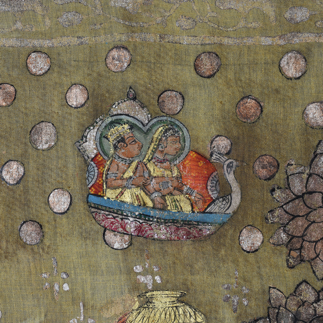 Detail From Pichwai Painting Krishna With Gopis Polychrome Gold And Silver Leaf Deccan 1980s