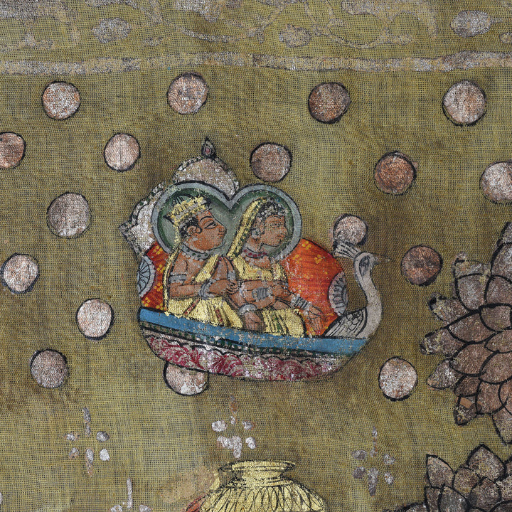 Detail From Pichwai Painting Krishna With Gopis Polychrome Gold And Silver Leaf Deccan 1980s
