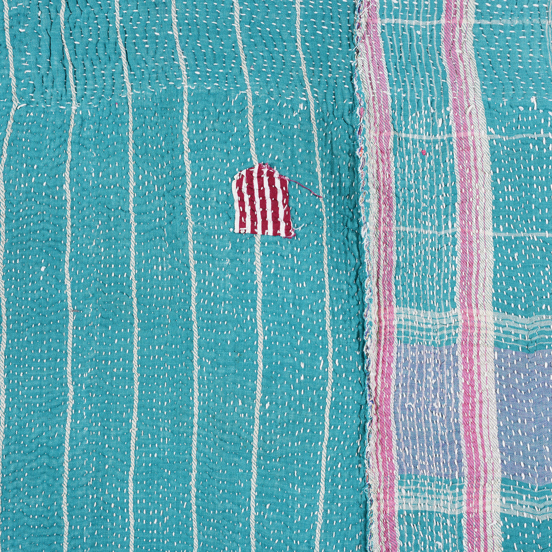 Detail From Vintage Bengali Kantha Throw | Indigo Antiques