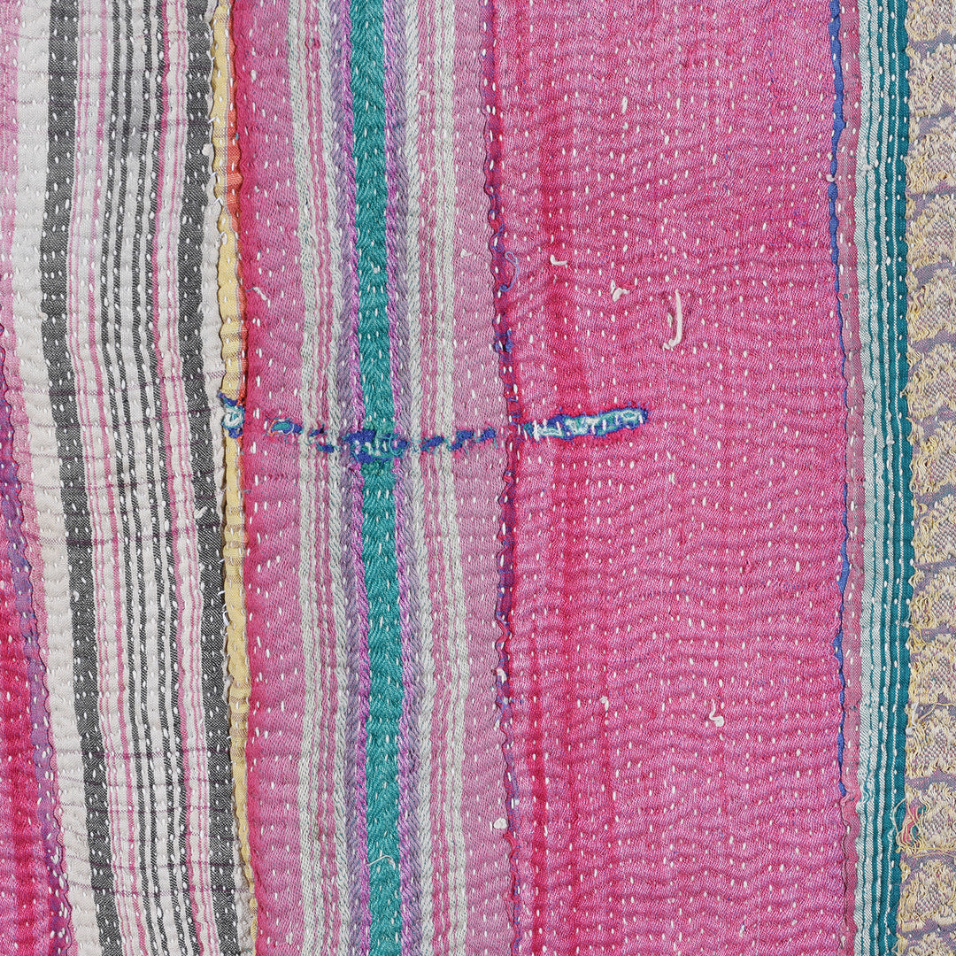Detail From Vintage Bengali Kantha Throw | Indigo Antiques