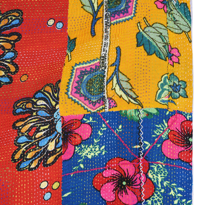 Detail From Vintage Red & Floral Kantha Throw | Indigo Antiques