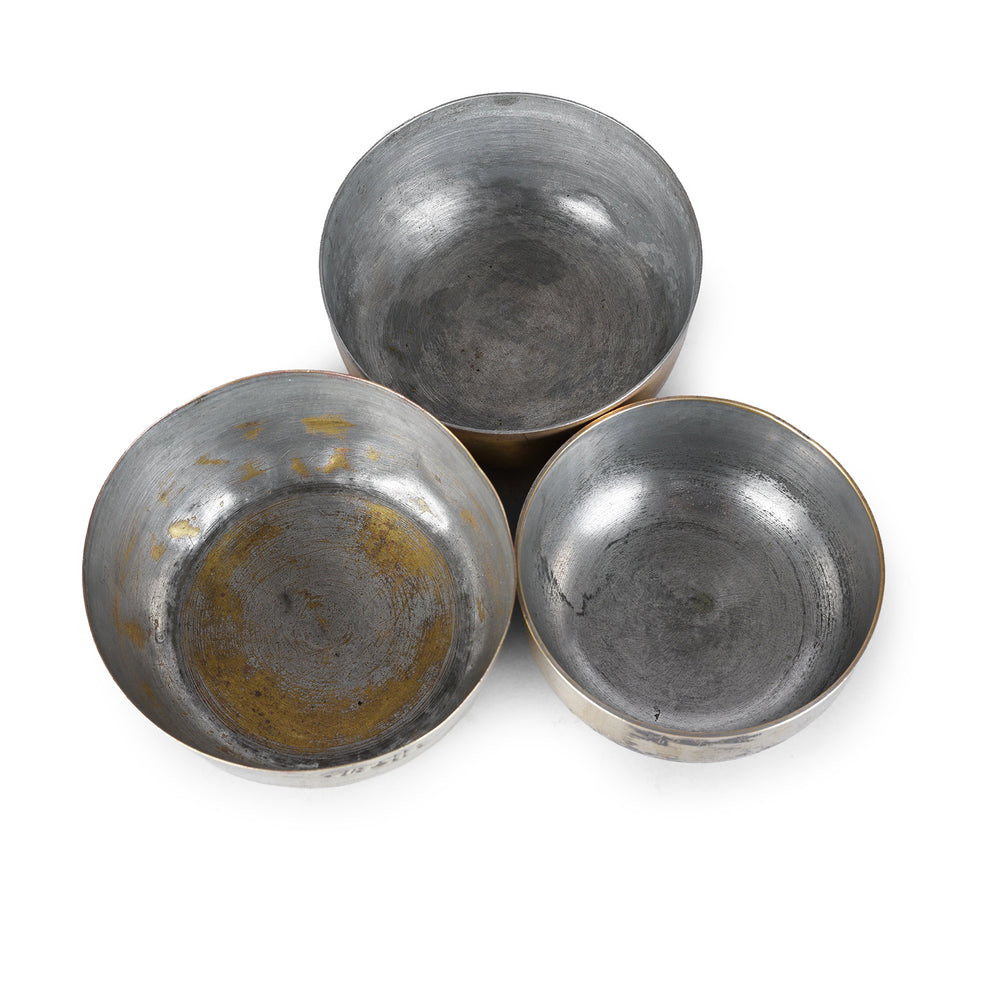 Top Down VIew Of Vintage indian Brass Kattori Bowls Set Of 3 | Indigo Antiques