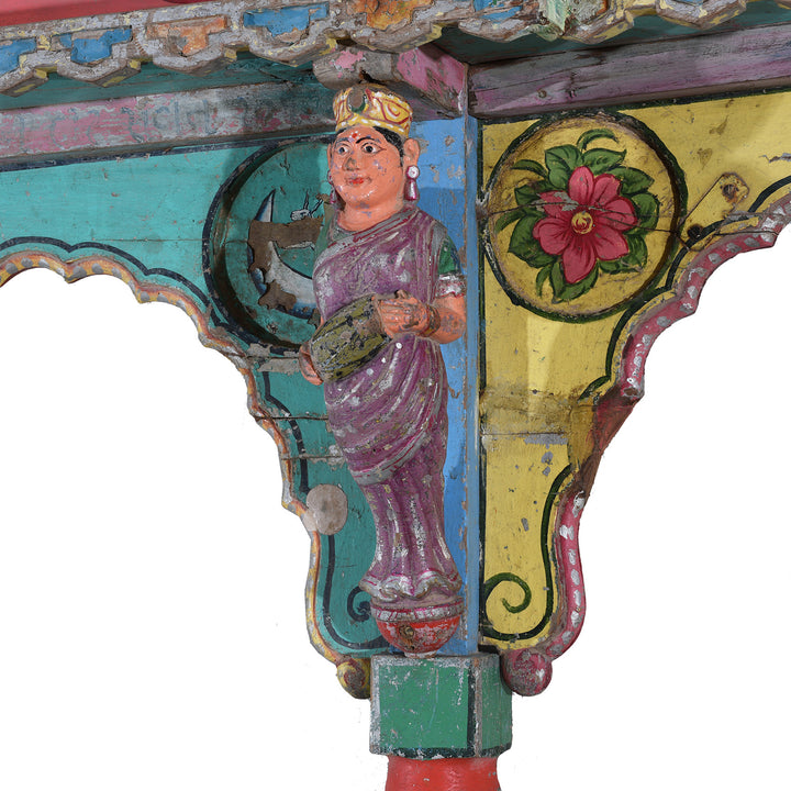 Female Carved CHaracter Detail From Antique Indian Painted Archway | Indigo Antiques