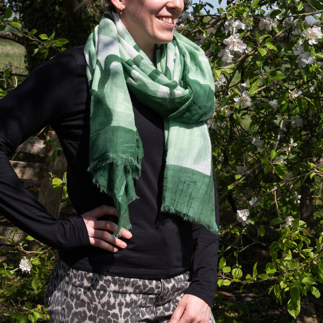 Hand Painted Green Abstract Design  Shawl-Sarong | Indigo Antiques