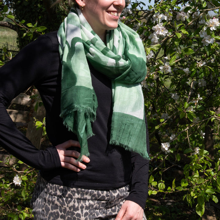 Hand Painted Green Abstract Design  Shawl-Sarong | Indigo Antiques