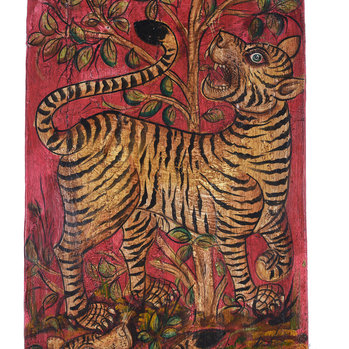 Tiger Detail From Painted Indian Tiger Panel | Indigo Antiques
