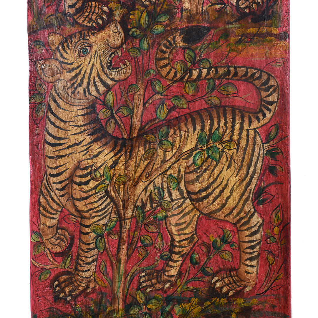 Tiger Detail From Painted Indian Tiger Panel | Indigo Antiques