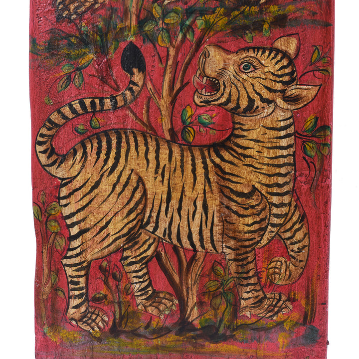 Tiger Detail From Painted Indian Tiger Panel | Indigo Antiques