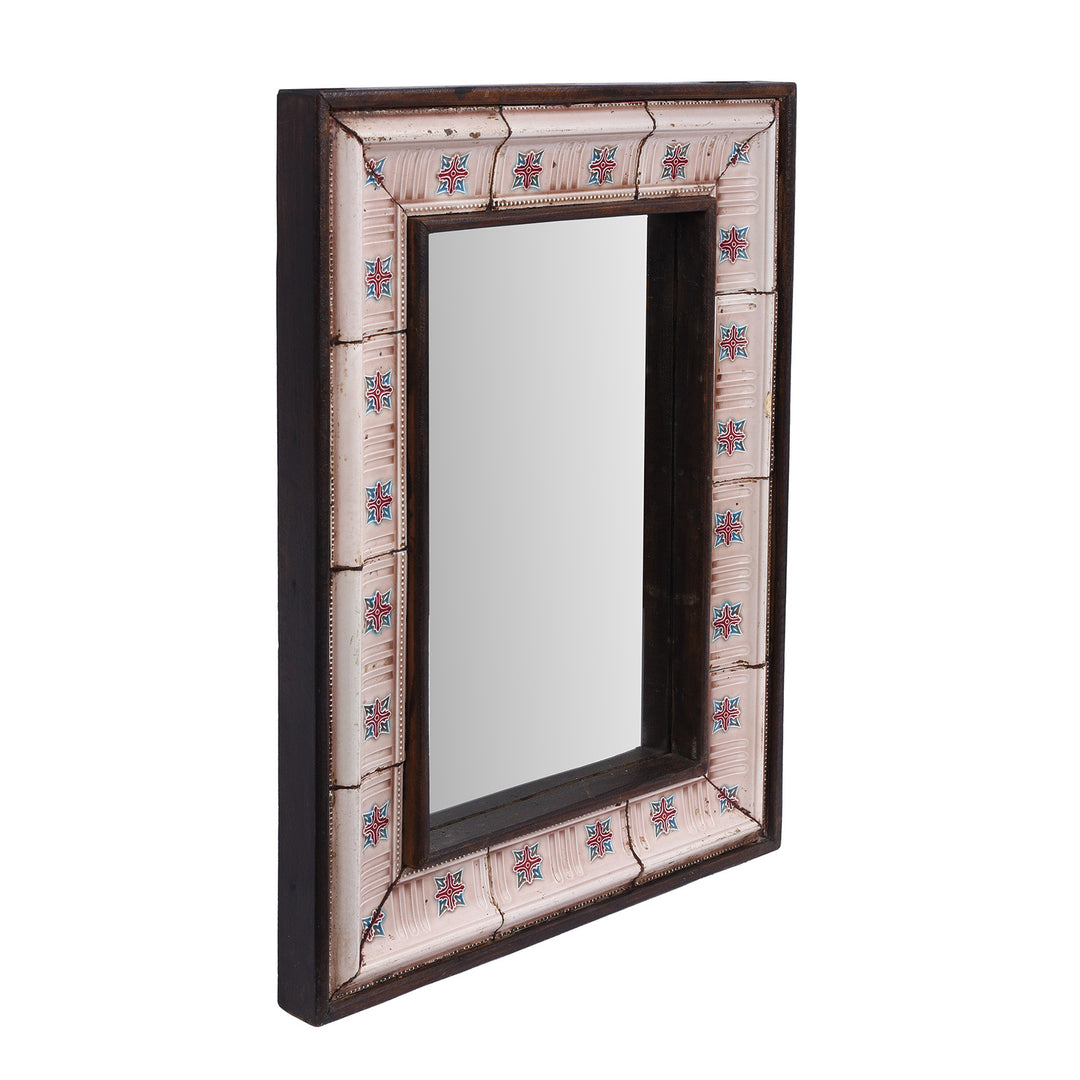 Depth View Of Indian Pink Peranakan Ceramic Tile Mirror | Indigo Antiques