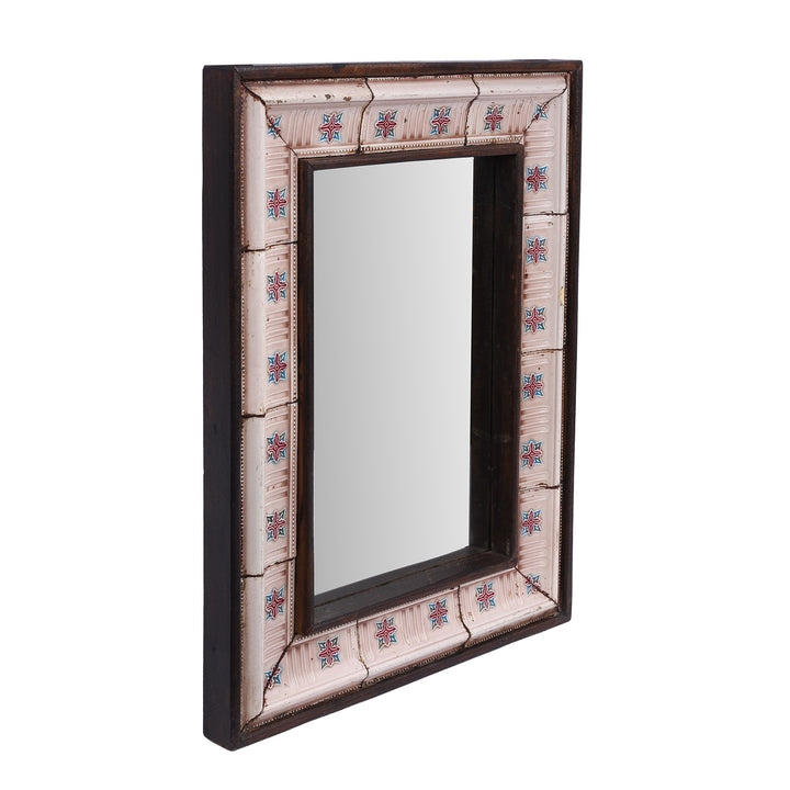 Depth View Of Indian Pink Peranakan Ceramic Tile Mirror | Indigo Antiques