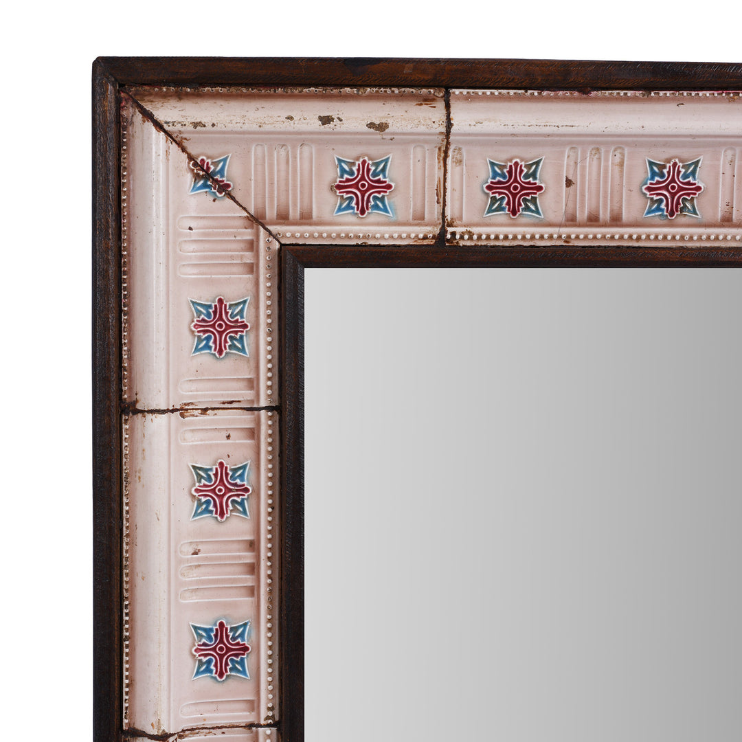 Corner Detail From Indian Pink Peranakan Ceramic Tile Mirror | Indigo Antiques