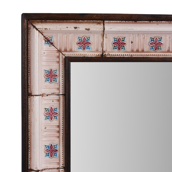 Corner Detail From Indian Pink Peranakan Ceramic Tile Mirror | Indigo Antiques