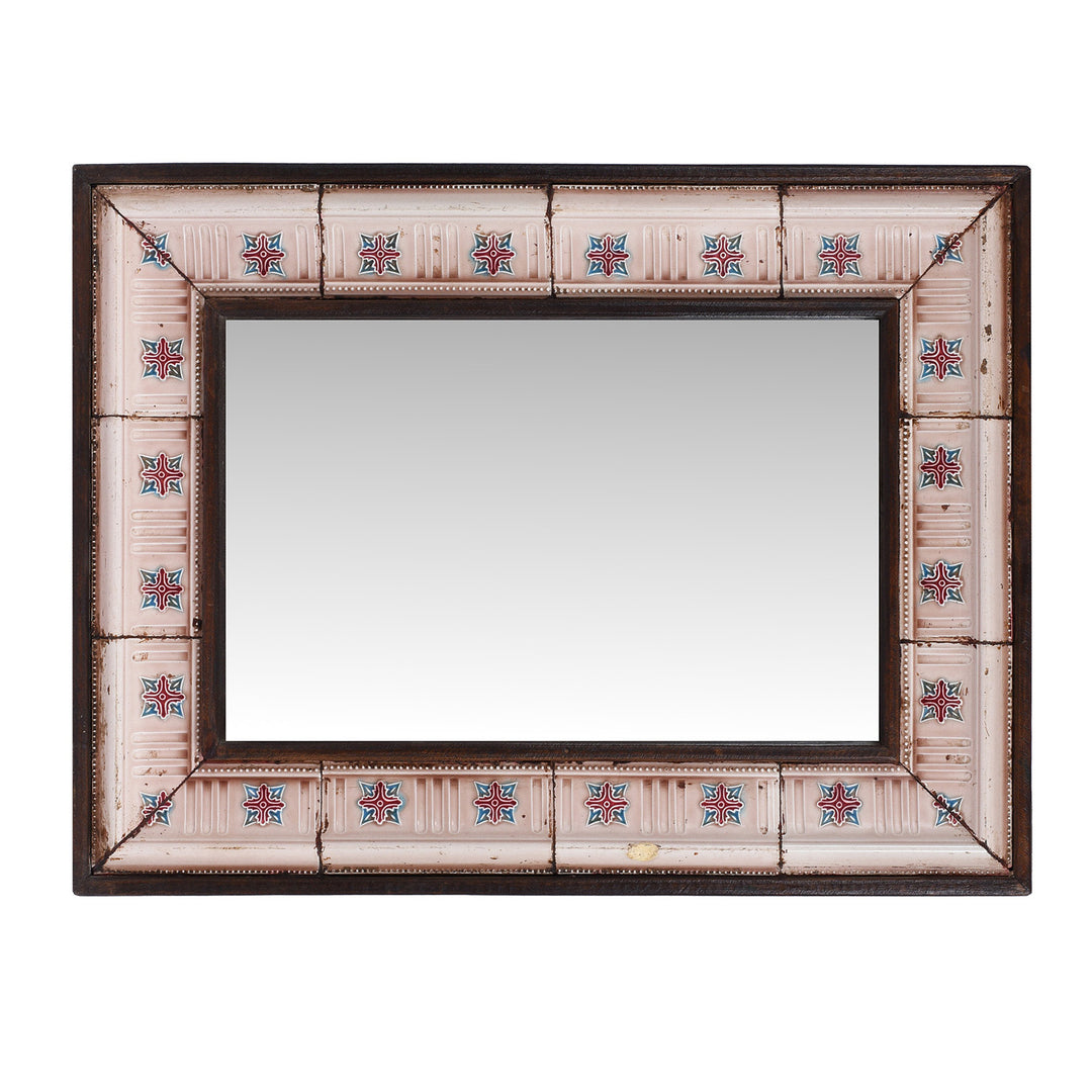 Landscape View Of Indian Pink Peranakan Ceramic Tile Mirror | Indigo Antiques