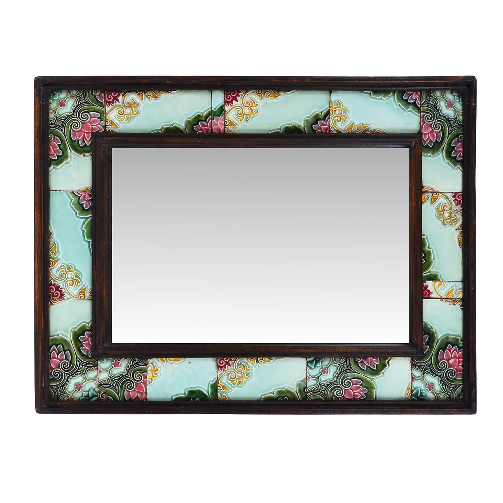Landscape View Of Indian Blue Peranakan Ceramic Tile Mirror | Indigo Antiques