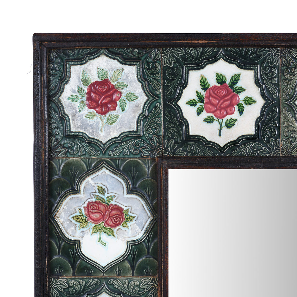 Corner Detail From Indian Peranakan Ceramic Tile Mirror | Indigo Antiques