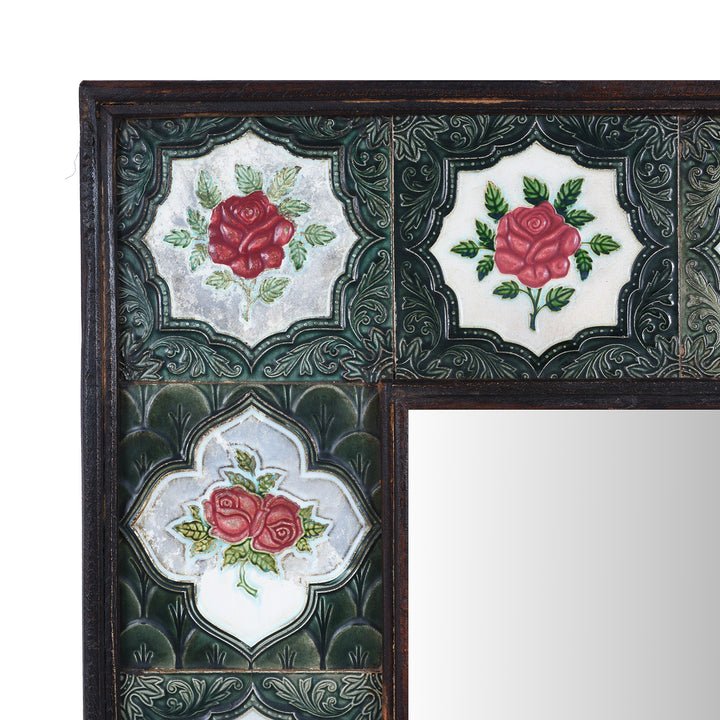 Corner Detail From Indian Peranakan Ceramic Tile Mirror | Indigo Antiques