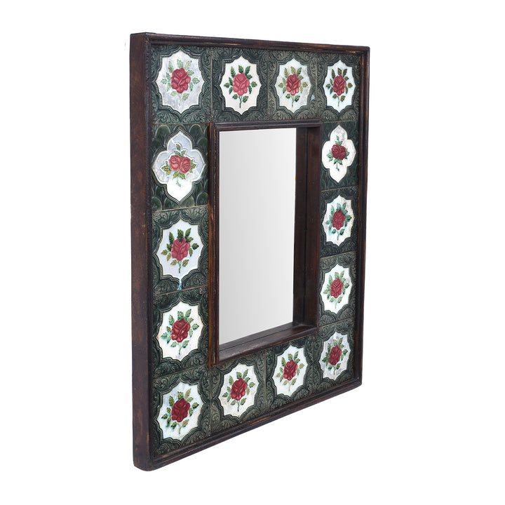Depth View Of Indian Peranakan Ceramic Tile Mirror | Indigo Antiques