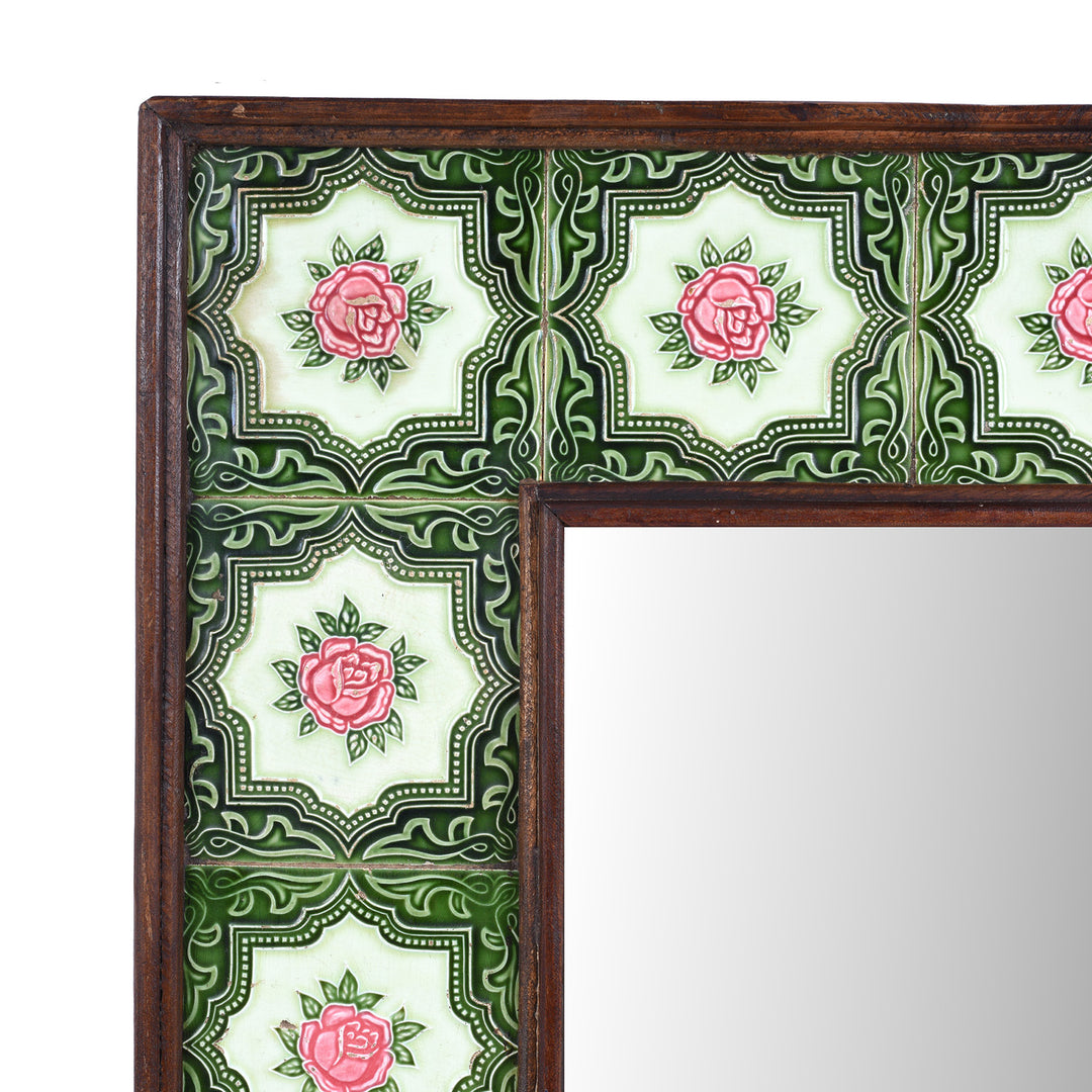 Corner Detail From Peranakan Ceramic Tile Mirror from India | Indigo Antiques