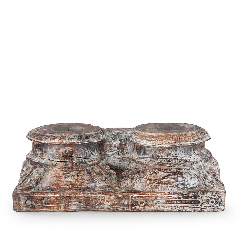Antique Indian Candle Stand Made From a Carved Teak Capitol | Indigo Antiques